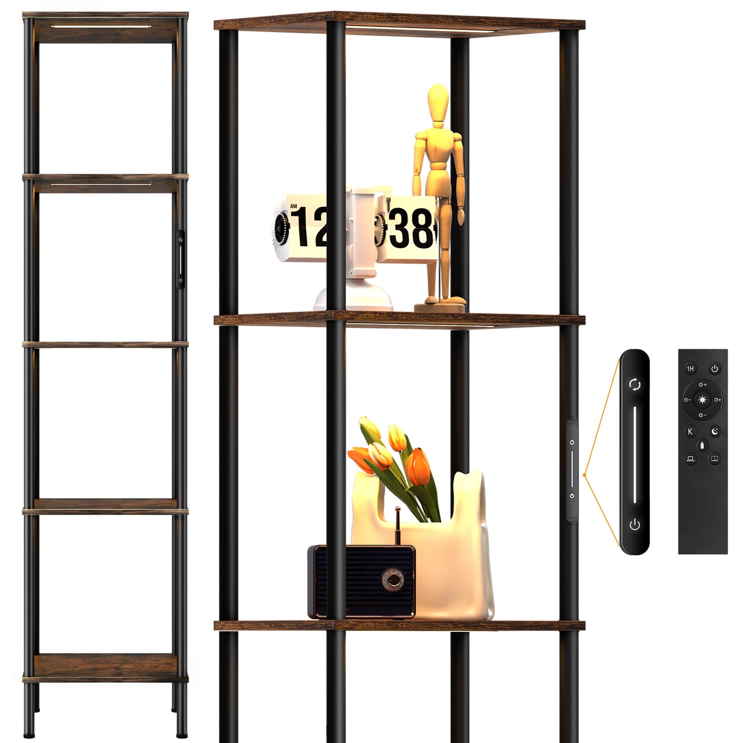 OUTONLIFE Corner Shelf Stand with LED Light Strip , 5-Tier Corner Shelves, 66.5" Corner Bookshelf, Display Shelf Tall Shelf Baker Rack for Bedroom, Bathroom, Living Room, Kitchen, Rustic Brown