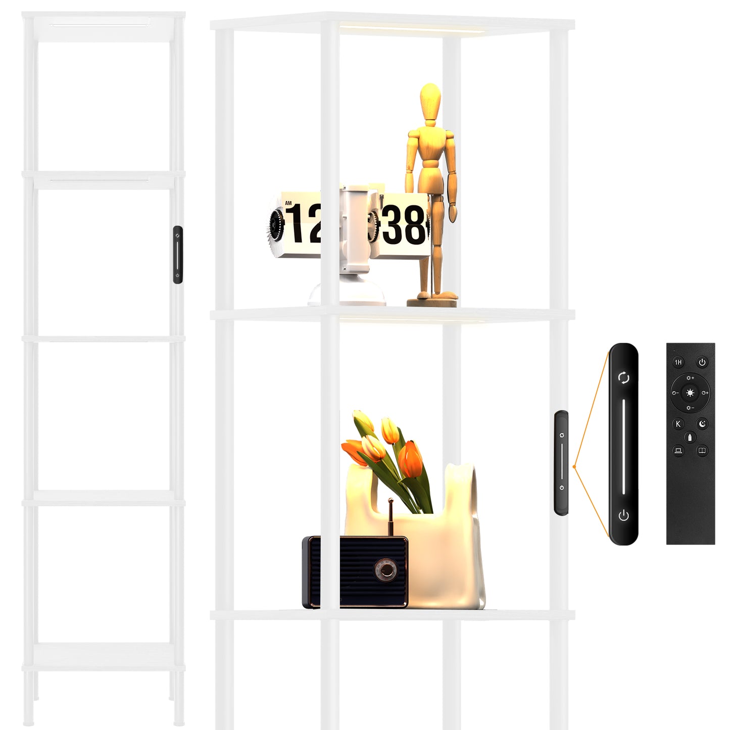 OUTONLIFE Display Shelf with LED Light Strip, 5-Tier Bookshelf, 66.5" Display Standing Shelf Units for Bedroom, Bathroom, Living Room, Kitchen, White