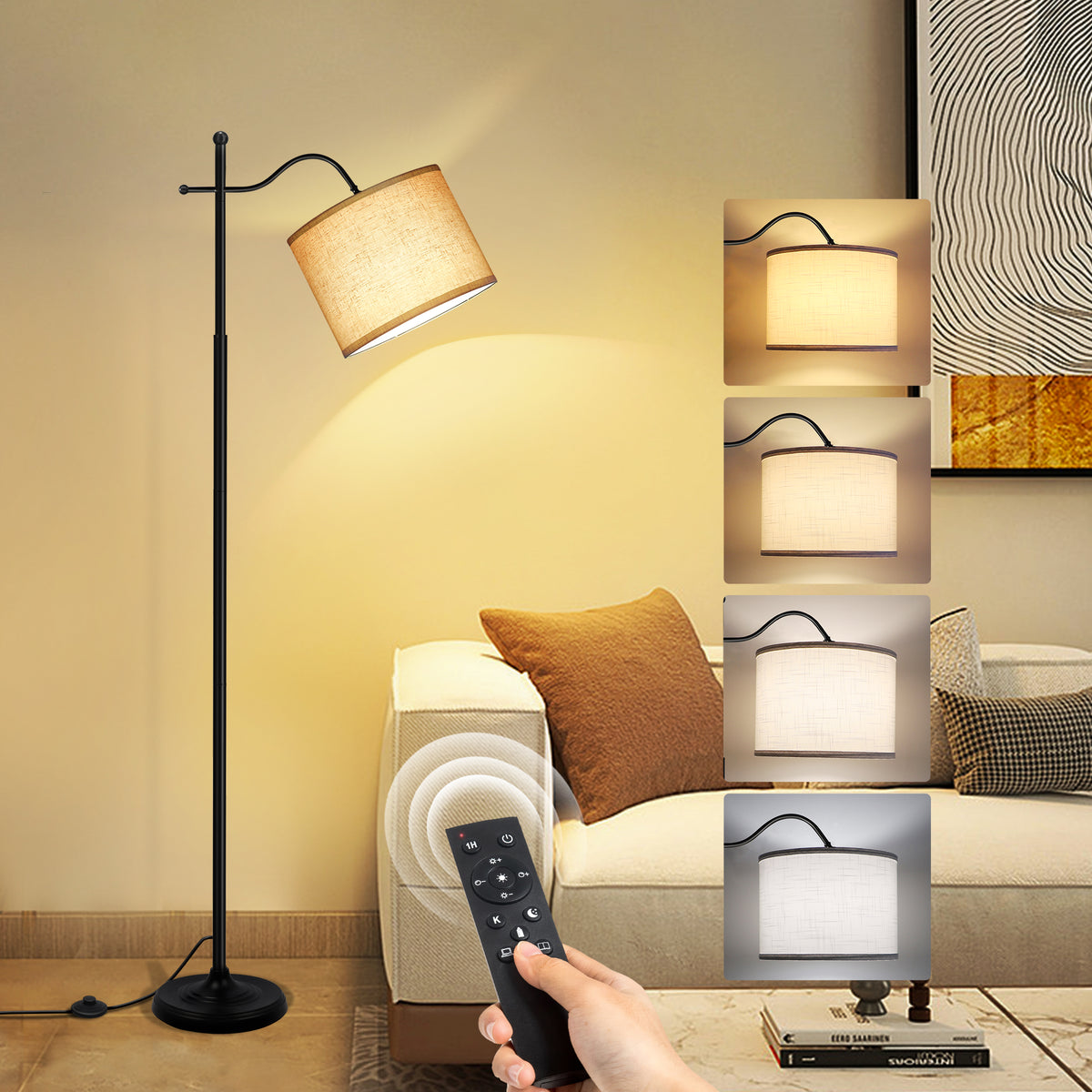 OUTON Arc Floor Lamp with Remote, 67" Retro Dimmable Standing Lamp wit