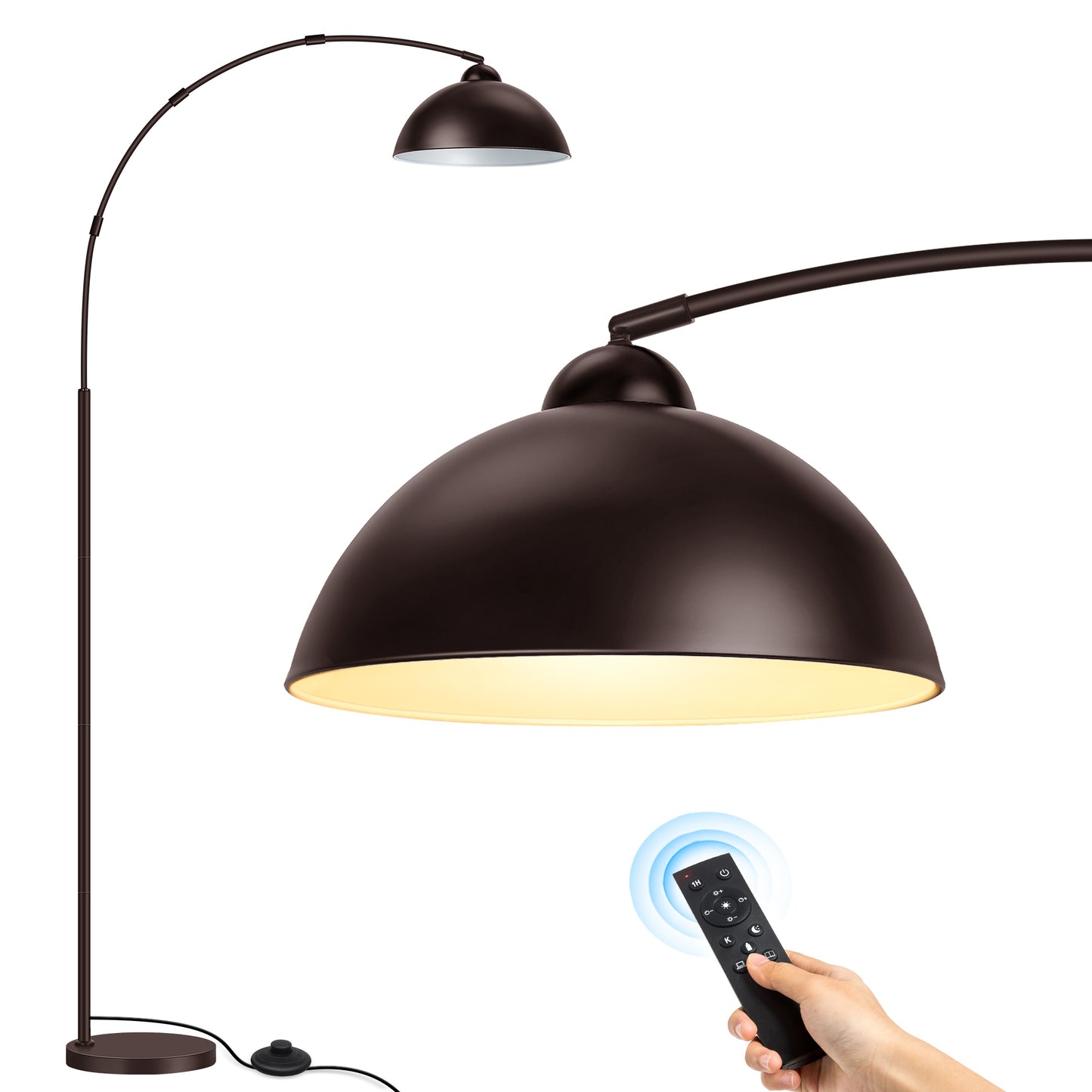 OUTON Arc Floor Lamp with Remote for Living Room, LED Dimmable Modern Standing Lamps with 4 Color Temperatures, Tall Light for Bedroom, Brown