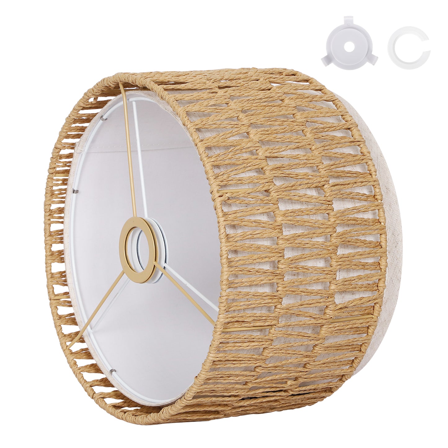 OUTON Boho Rattan Beige Lamp Shades for Floor Lamps, Easy Assembly Double Lampshades for Table Lamps & Bedside Lamps (1.65" Spider), 12.5" Top x12.5" Bottom x 7.5" High