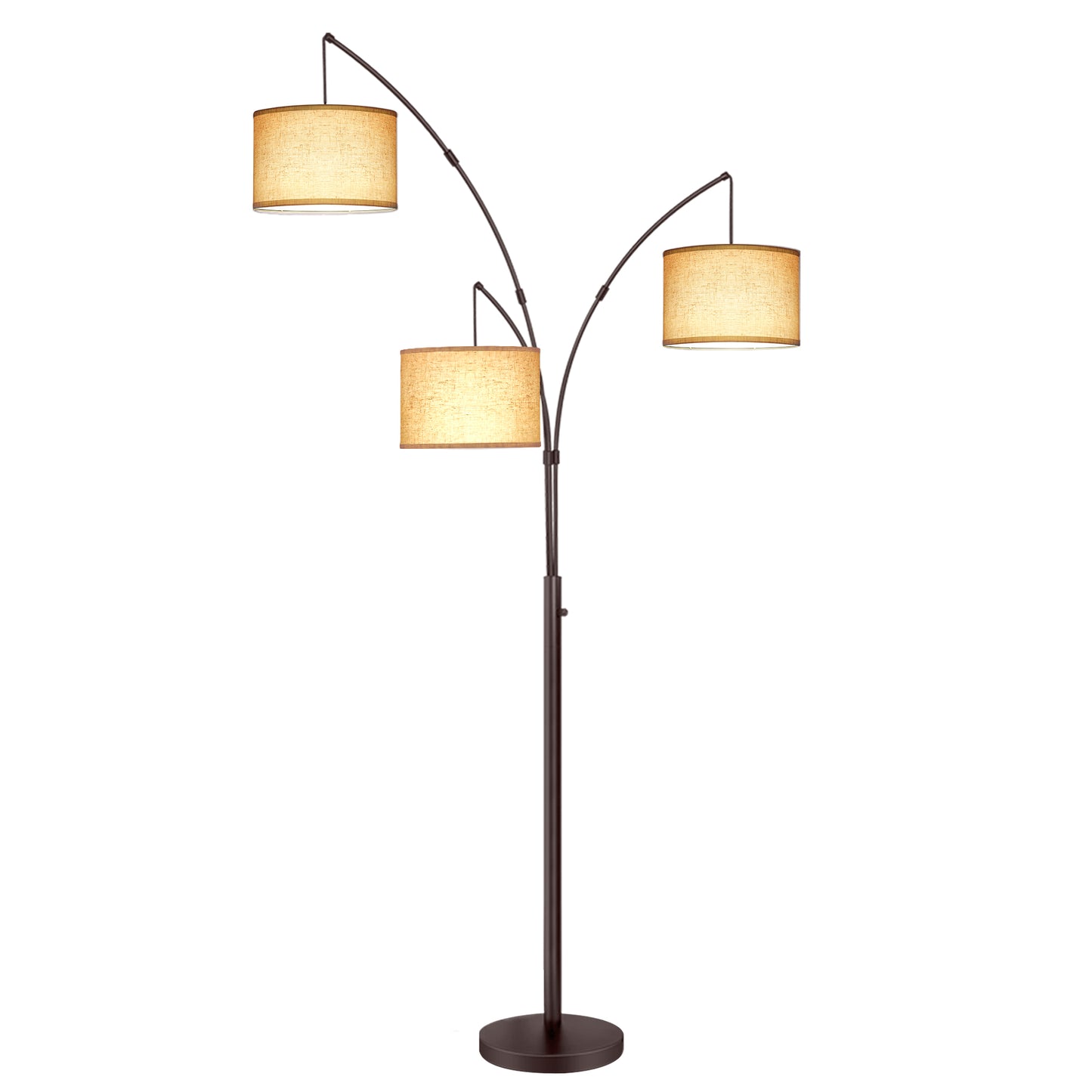 OUTON 3 Light Floor Lamp, 80" Mordern Standing Lamp with Linen Lamp Shade, Arc Floor Lamp for Living Room, Bedroom, Office, 3 Bulbs Includes(Brown))