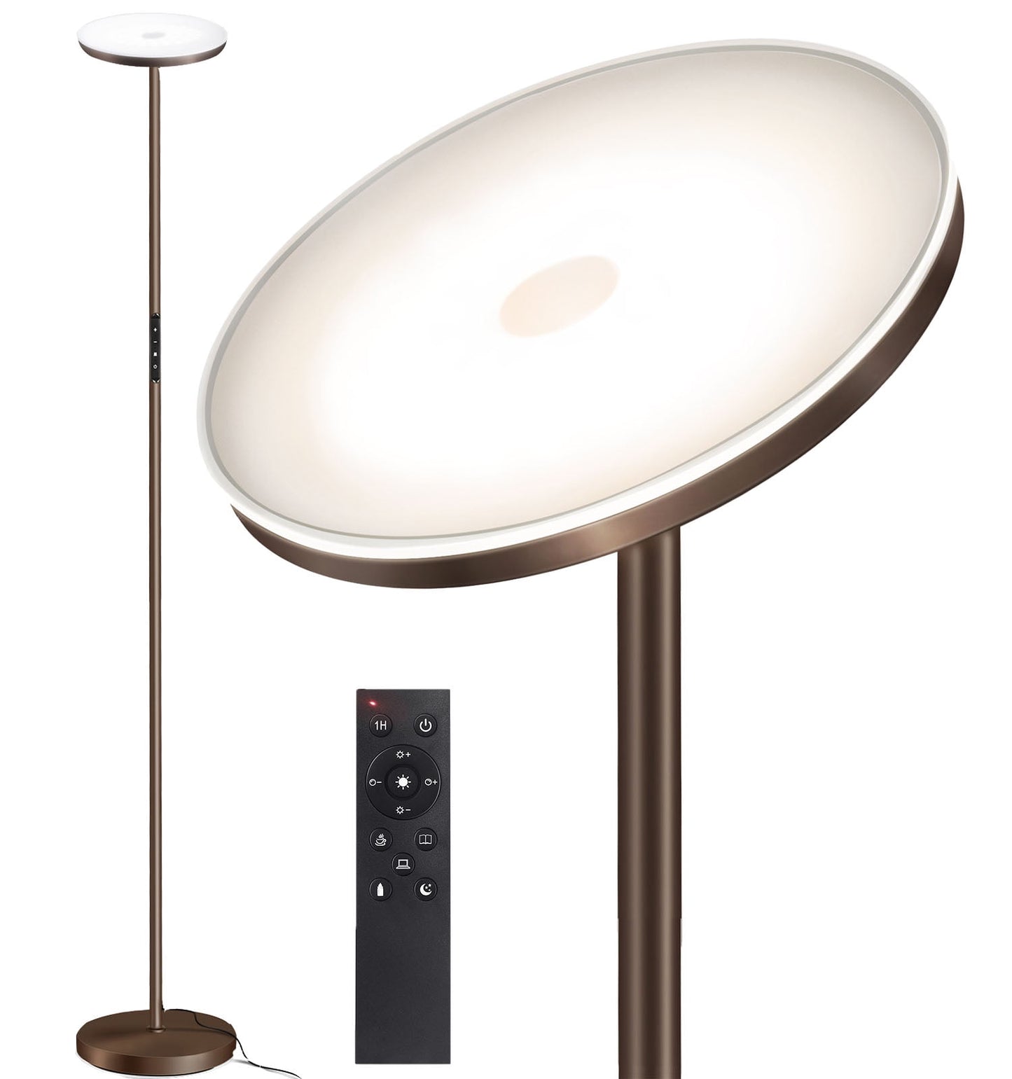Outon LED Torchiere Floor Lamp with Remote Control Super Bright 4 Color Temperature Dimmable Lamp for Living Room, Brown
