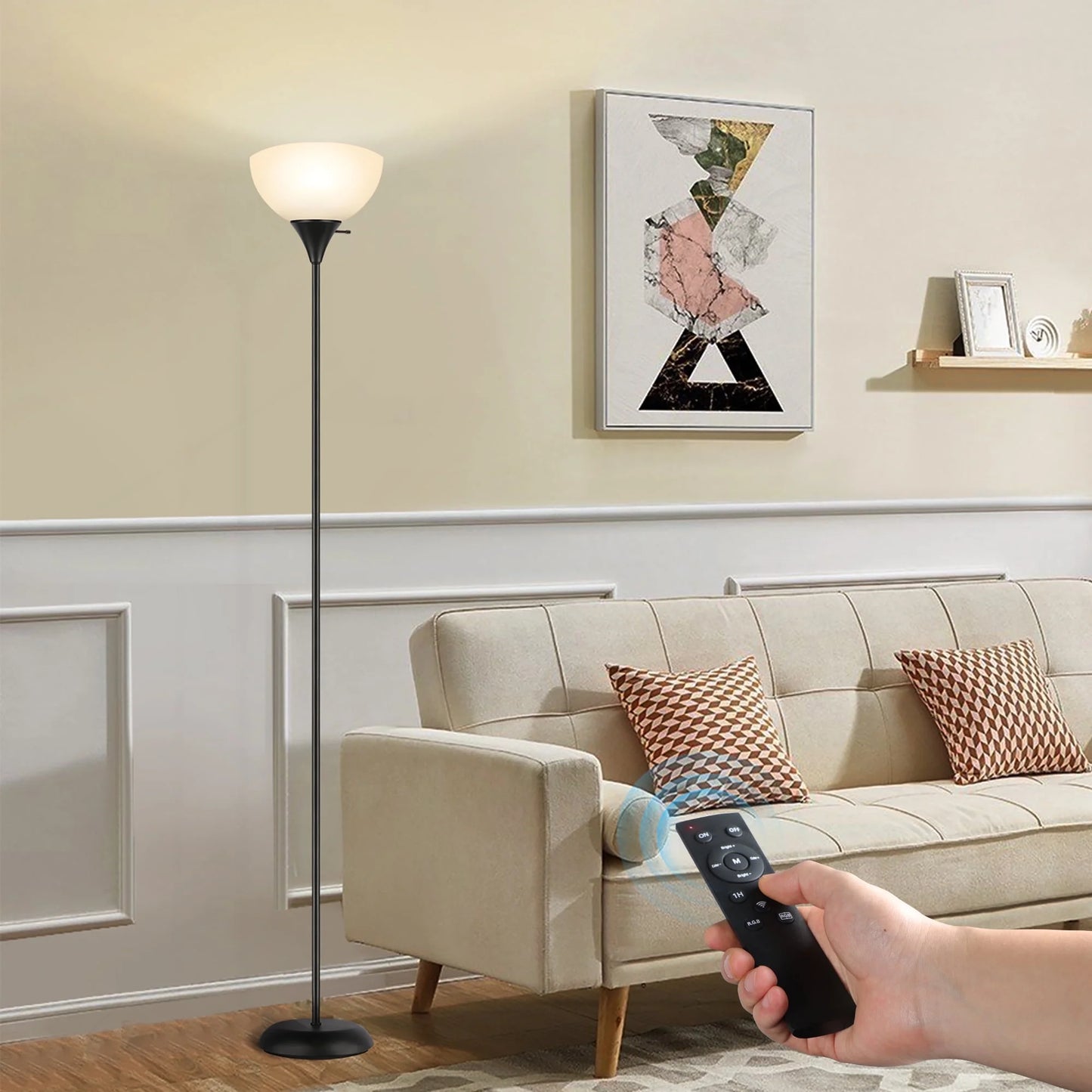 OUTON 71" Torchiere Floor Lamp with Remote, 4 Color Temperature Modern LED Standing Light for Living Room, Black