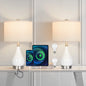 OUTON Ceramic Table Lamp Set of 2 , Bedside Lamp with USB C+A Charging Ports, 3-Way Dimmable Nightstand Lamp for Living Bedroom Office, Bulbs Included, White