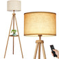 OUTON 63" Dimmable Tripod Floor Lamp Wood with Shelf Remote Control