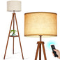 OUTON 63" Dimmable Tripod Floor Lamp Wood with Shelf Remote Control