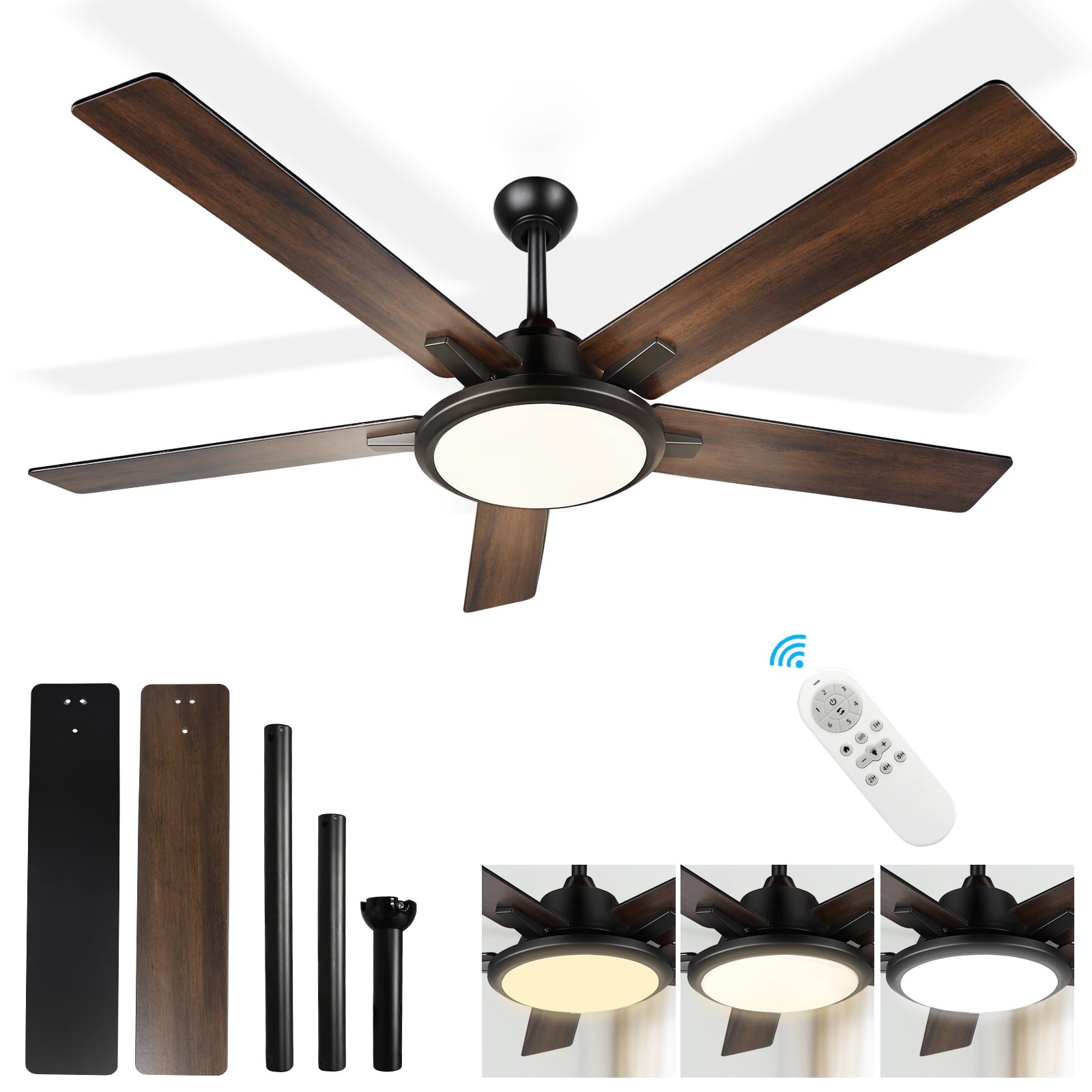 OUTON 52" Ceiling Fans with Lights & Remote Control, LED Indoor Outdoor Dimmable Modern Ceiling Fan for Bedroom, Living Room