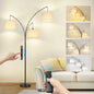 OUTON Arc Floor Lamp with Remote and Touch Control,3 Light Mordern Standing Lamps with Linen Lamp Shade for Living Room,Bedroom,3 Bulbs Includes(Brown)