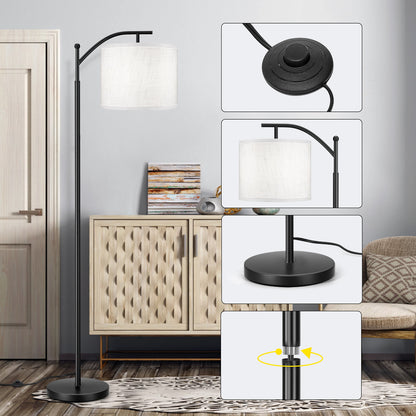 OUTON 63" Floor Lamp with 3CCT LED Bulb, Modern Standing Lamp with Hanging Linen Shade, Metal Floor Lamp for Living Room, Bedroom(Black)