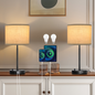OUTON Modern Table Lamp Set of 2 with 1 USB Ports & 1 Type C for Living Room, Bedroom, Reding lights, Bulb Include, Black