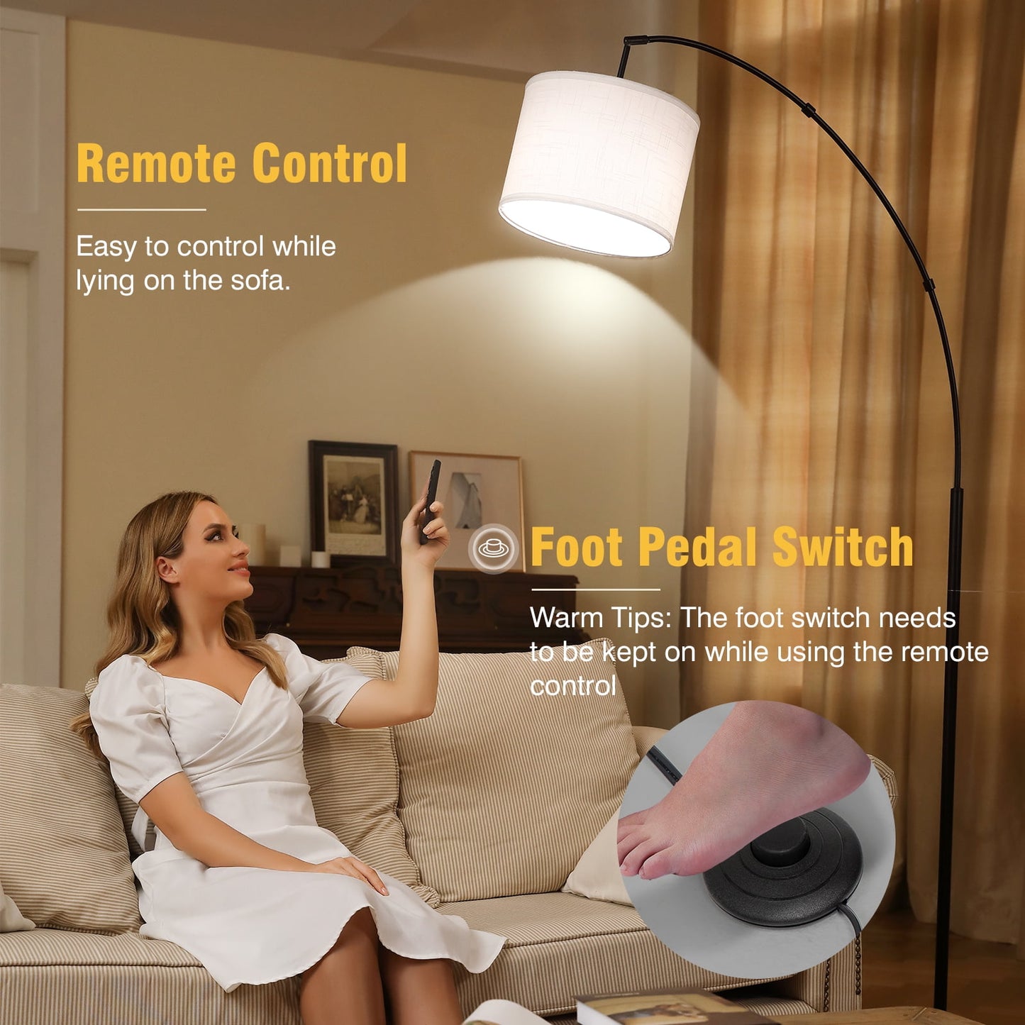 Outon 81" Arc Floor Lamp, 4CCT LED Modern Floor Lamps with 360° Rotatable Hanging Linen Shade Standing Lamps for Living Room, Bedroom