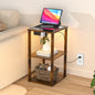 OUTONLIFE End Table with Charging Station, Small Bedside Table with 3 Storage Shelves, Narrow Side Table with USB Ports & Power Outlets, Night Stand for Living Room, Bedroom，Brown