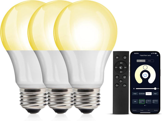 OUTON 3 Pack A19 9W LED Dimmable Light Bulb with Remote Control, E26 Base