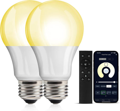 OUTON 2 Pack A19 9W LED Dimmable Light Bulb with APP & Remote Control, E26 Base