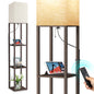 OUTON Floor Lamp with Shelves, 3 Color Temperature with Linenshade, Dimmable with Remote & Pull Chain Switch Control for Living Room, Bedroom, Walnut
