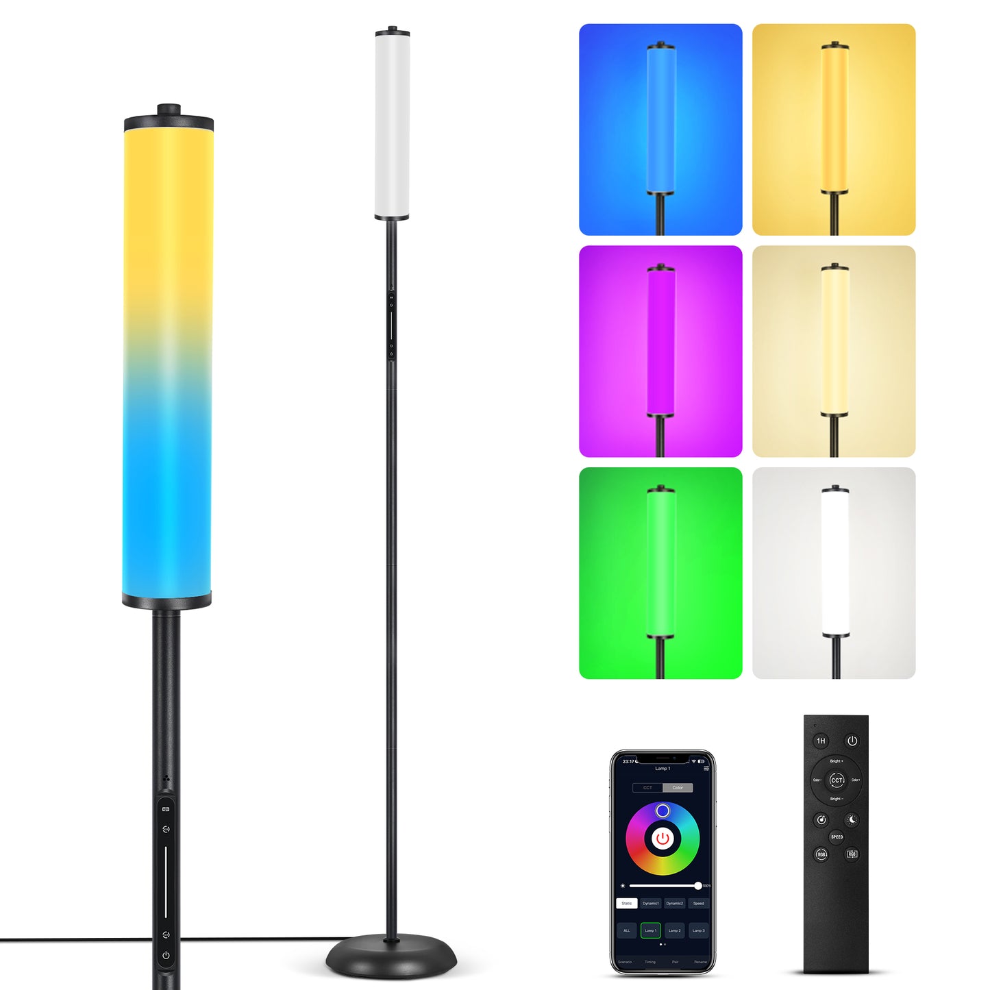 OUTON RGBIC Floor Lamp with Remote and App Control, Modern Lamp with 36+ Scenes, Music Sync, 1500 Lumens LED Corner Floor Lamp, Standing Lamp Tall Lamps for Living Room, Bedroom, Black