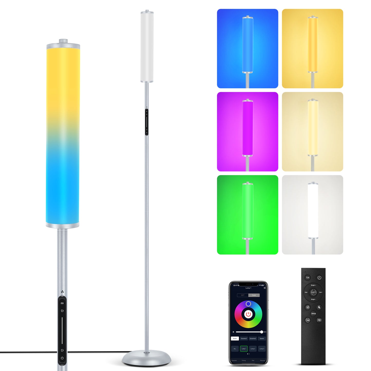OUTON RGBIC Floor Lamp with Remote and App Control, Modern Lamp with 36+ Scenes, Music Sync, 1500 Lumens LED Corner Floor Lamp, Standing Lamp Tall Lamps for Living Room, Bedroom, Grey