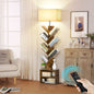 OUTONLIFE Floor Lamp with Remote,Tree Bookshelf with Light, 6-Tier Coner Bookcase with Drawer for Living Room Bedroom, Office, Brown