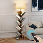 OUTONLIFE Floor Lamp with Remote,Tree Bookshelf with Light, 9-Tier Floor Standing Bookcase for Living Room Bedroom, Office, Round Brown