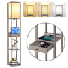 OUTON Floor Lamp with Shelves & Drawer, LED Standing Lamps with 3 Color Temperature, USB Ports and Power Outlet for Living Room, Office, Grey