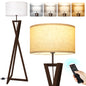 OUTON Wood Tripod Floor Lamp with Shelves, Dimmable Standing Lamps with Remote Control, Modern Shelf Floor Lamp for Living Room, Bedroom, Office, LED Bulbs Included, Black