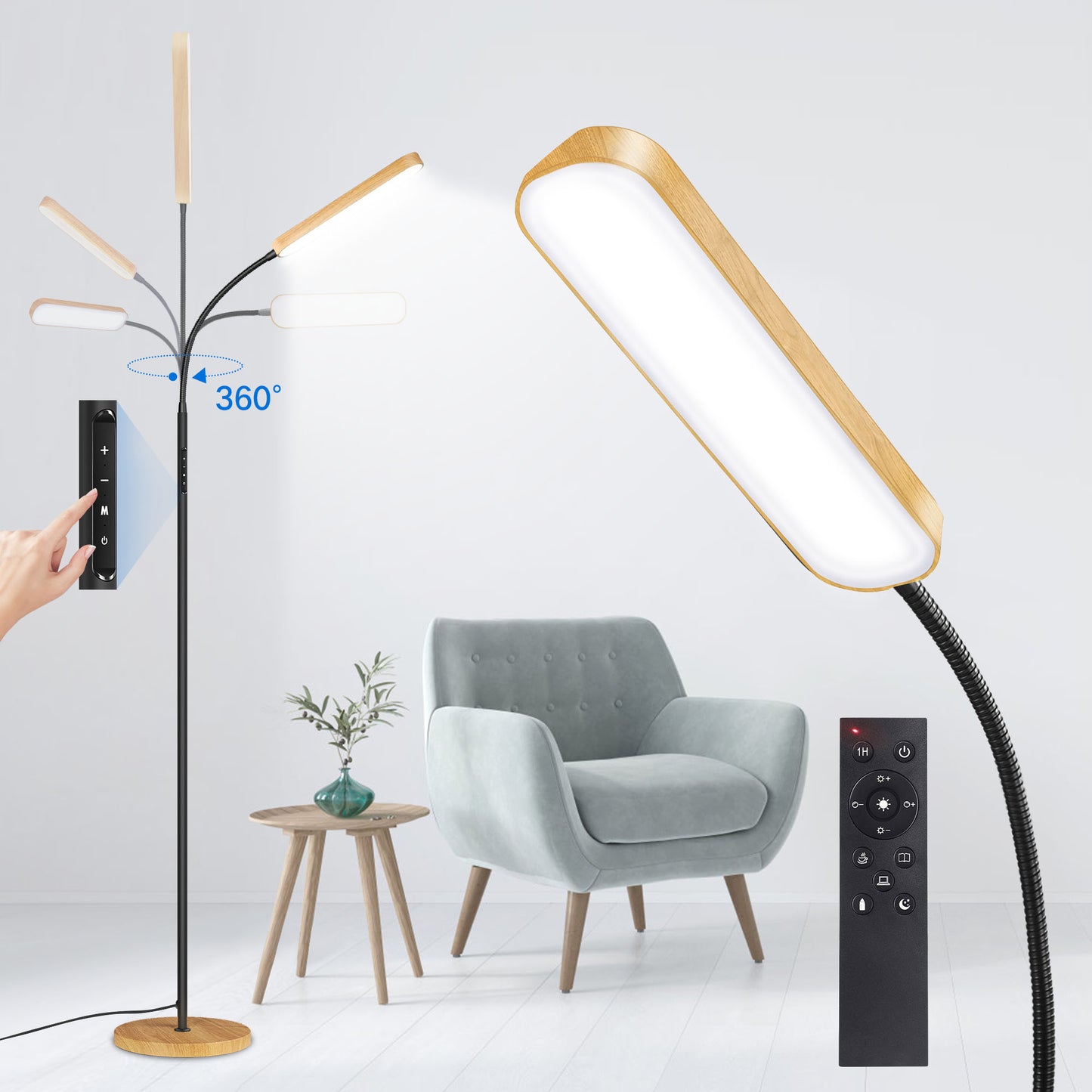 OUTON LED Reading Floor Lamp with Remote &Touch Control-4 Color Temperature Standing Light for Living Room, Bedroom