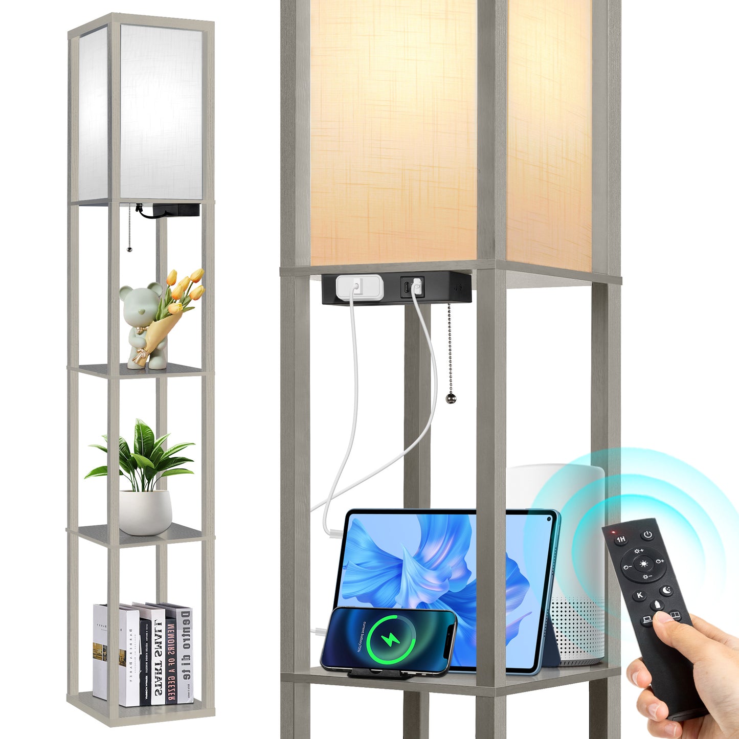 OUTON Floor Lamp with Shelves & Drawer