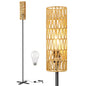 OUTON Rattan Floor Lamps for Living Room, Standing Lamp with Linen Shade, Tall Pole Lamps for Bedroom, Office,Bulb Included