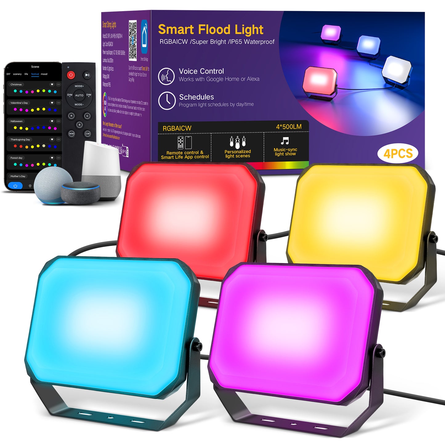 OUTON Outdoor Lights, Flood Lights Uplight 2 in 1, 24W LED Low Voltage Landscape Lighting with App Control, Wired 4 Pack