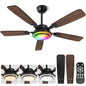 OUTON 52" Ceiling Fans with Light Remote Control, 6-Speed Reversible DC Motor Ceiling Fans, Dimmable Modern Ceiling Fan for Bedroom, Living Room,Walnut