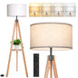OUTON 59" Wood Tripod Floor Lamp for Living Room, Modern Standing Lamps with Remote Control, 4 Color Temperature Dimmable Pole Light with Linen Shade for Bedroom, Office