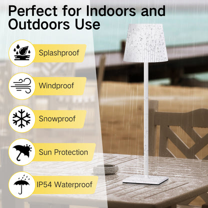 OUTON Touch Control Table Lamps for Living Room, 3-Way Dimmable Wireless Bedside Lamp 2 PC for Outdoor Restaurant Patio, White
