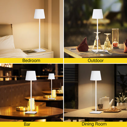 OUTON Touch Control Table Lamps for Living Room, 3-Way Dimmable Wireless Bedside Lamp 2 PC for Outdoor Restaurant Patio, White