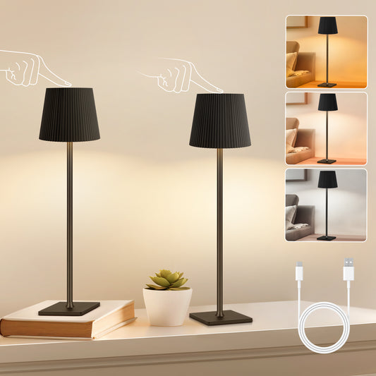 OUTON Cordless Table Lamps Set of 2, 3 Color Temperatures Nightstand Lamp, 4800mAh Dimmable LED Wireless Rechargeable Lamp, Battery Operated Lamp for Outdoor Restaurant Bedroom or Bars, Black