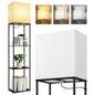 OUTON Floor Lamp with Shelves, 3 Color Temperature Standing Lamp with Linenshade for Living Room, Bedroom, Black