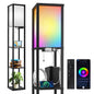 OUTON Floor Lamp with Shelves, RGB Lamp, USB Ports & Power Outlet, Remote, 63.7'' Standing Tall Wood Shelf Lamp for Living Room, Bedroom (Black)