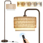 OUTON Arc Floor Lamp with Remote, Dimmable Standing Lamp with 4 Color Temperatures, Rattan Tall Lamps for Living Room Bedroom, 9W Bulb Included,Brown