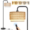 OUTON Arc Floor Lamp with Remote, Rattan Dimmable Standing Lamp with 4 Color Temperatures, Metal Tall Lamps for Living Room Bedroom, 9W Bulb Included,Black