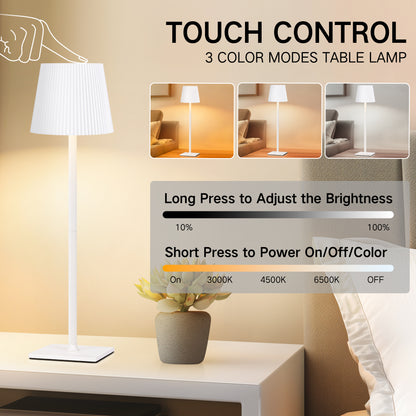OUTON Touch Control Table Lamps for Living Room, 3-Way Dimmable Wireless Bedside Lamp 2 PC for Outdoor Restaurant Patio, White