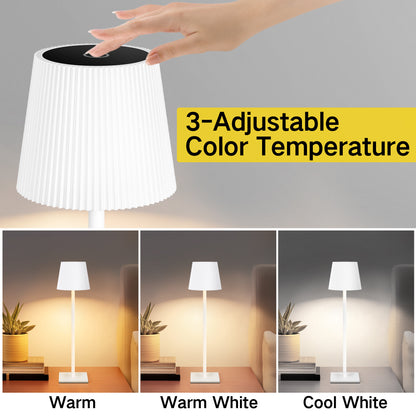 OUTON Touch Control Table Lamps for Living Room, 3-Way Dimmable Wireless Bedside Lamp 2 PC for Outdoor Restaurant Patio, White