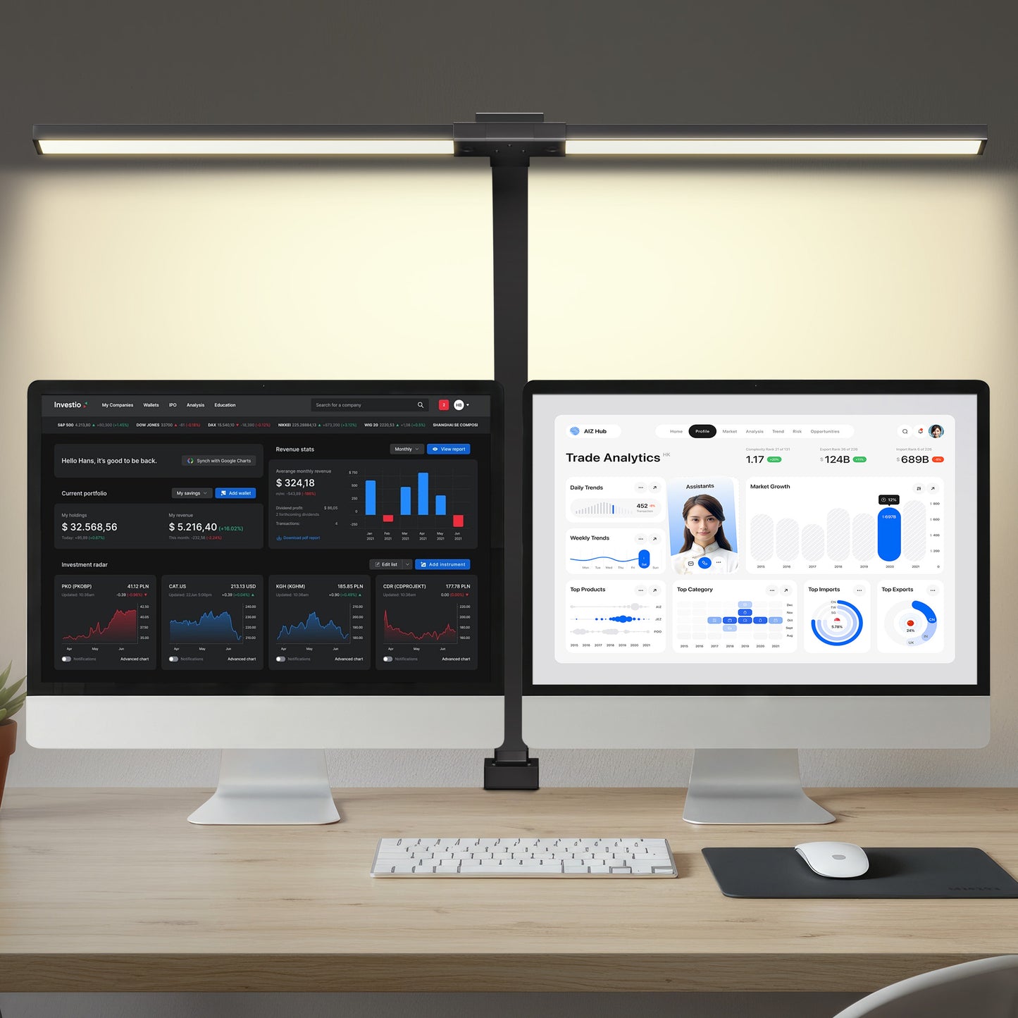 OUTON Led Desk Lamps for Office with Clamp, 360 Adjustable Eye Office Desk Lamps, Dimming Adjustable Double Head Desk Lamp for Working Reading Study , Black