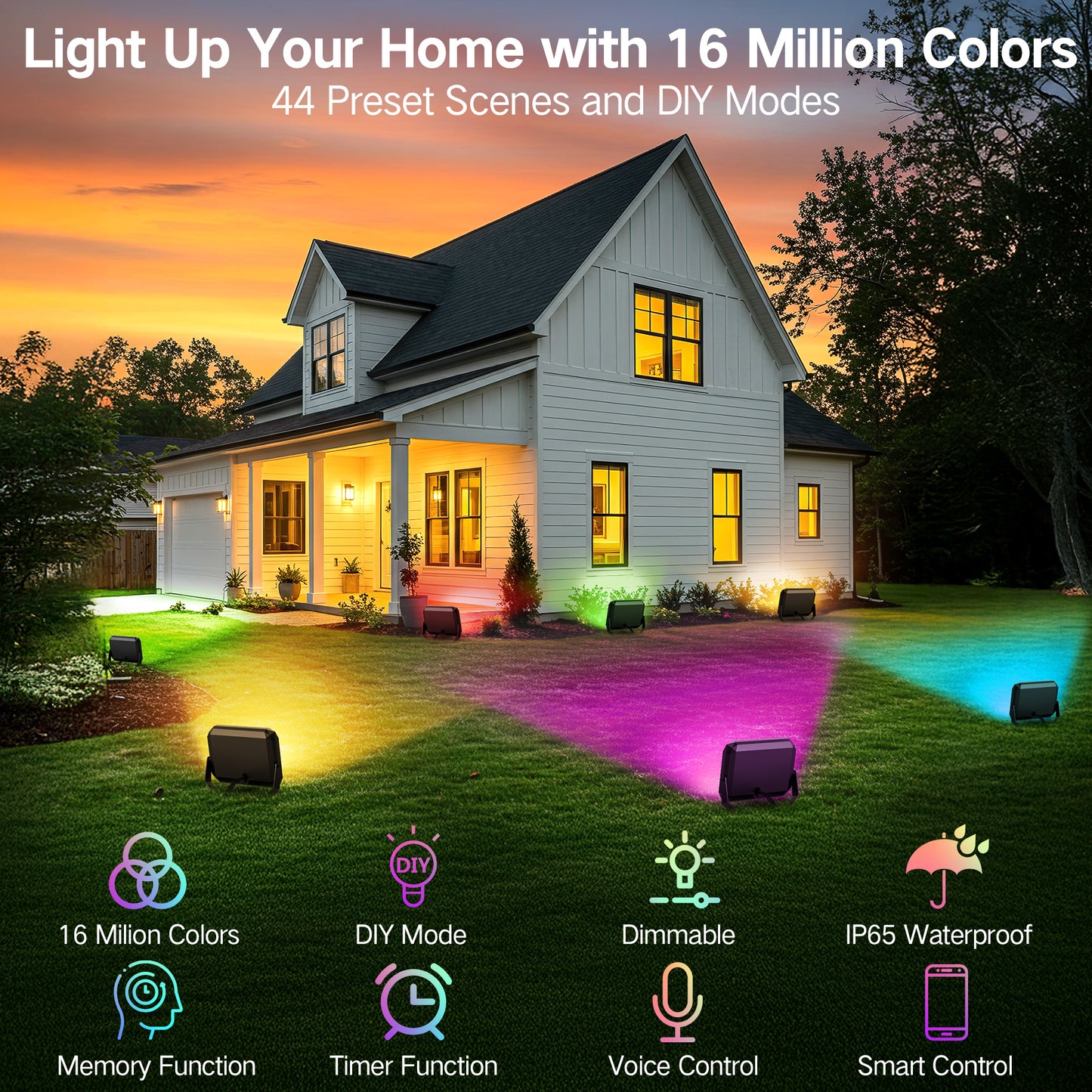 OUTON Outdoor Lights, Flood Lights Uplight 2 in 1, 24W LED Low Voltage Landscape Lighting with App Control, Wired 4 Pack