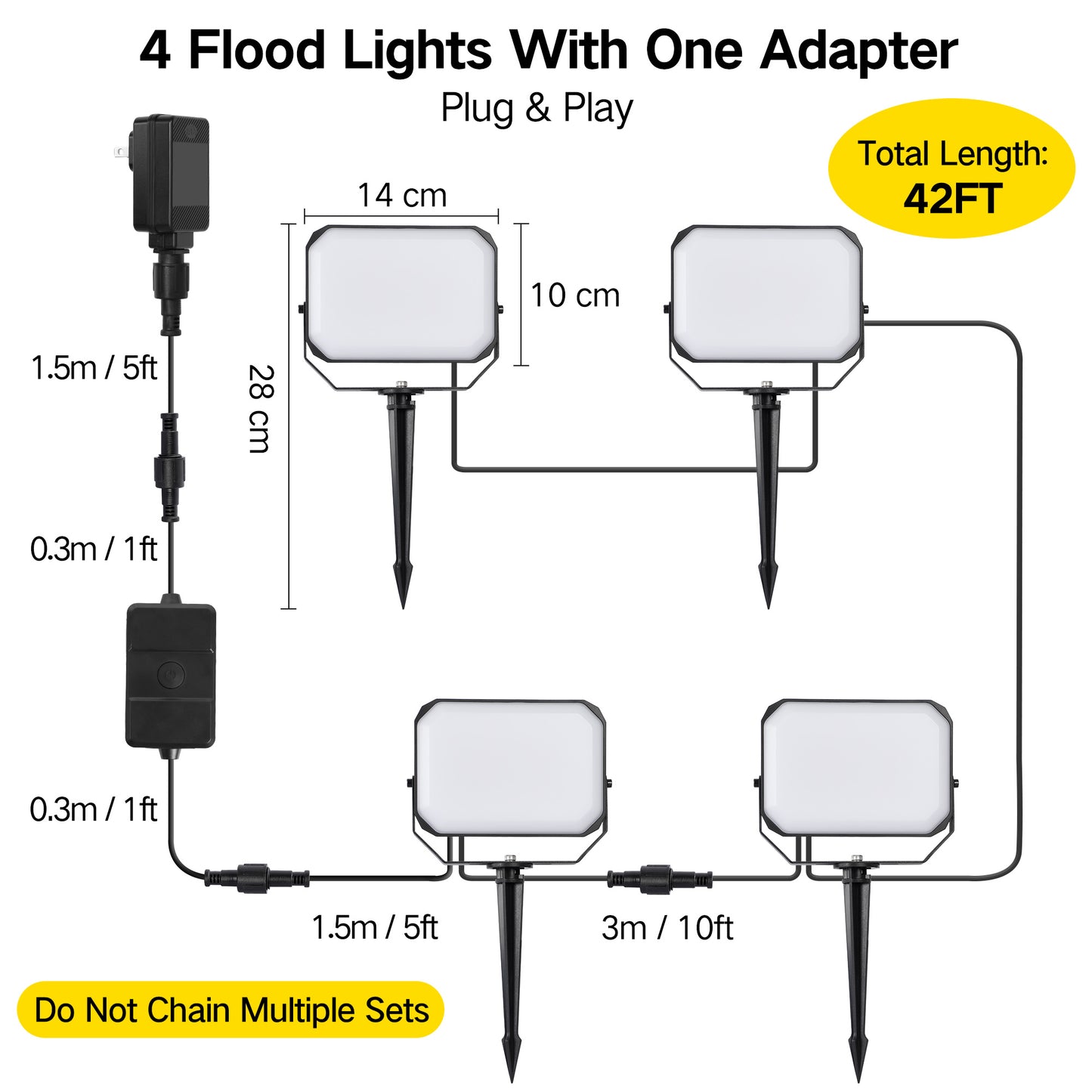 OUTON Outdoor Lights, Flood Lights Uplight 2 in 1, 24W LED Low Voltage Landscape Lighting with App Control, Wired 4 Pack