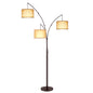 OUTON 3 Light Floor Lamp, 80" Mordern Standing Lamp with Linen Lamp Shade, Arc Floor Lamp for Living Room, Bedroom, Office, 3 Bulbs Includes(Brown))