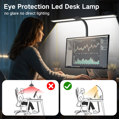 OUTON Led Desk Lamps for Office with Clamp, 360 Adjustable Eye Office Desk Lamps, Dimming Adjustable Double Head Desk Lamp for Working Reading Study , Black