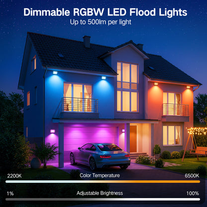 OUTON Outdoor Lights, Flood Lights Uplight 2 in 1, 24W LED Low Voltage Landscape Lighting with App Control, Wired 4 Pack