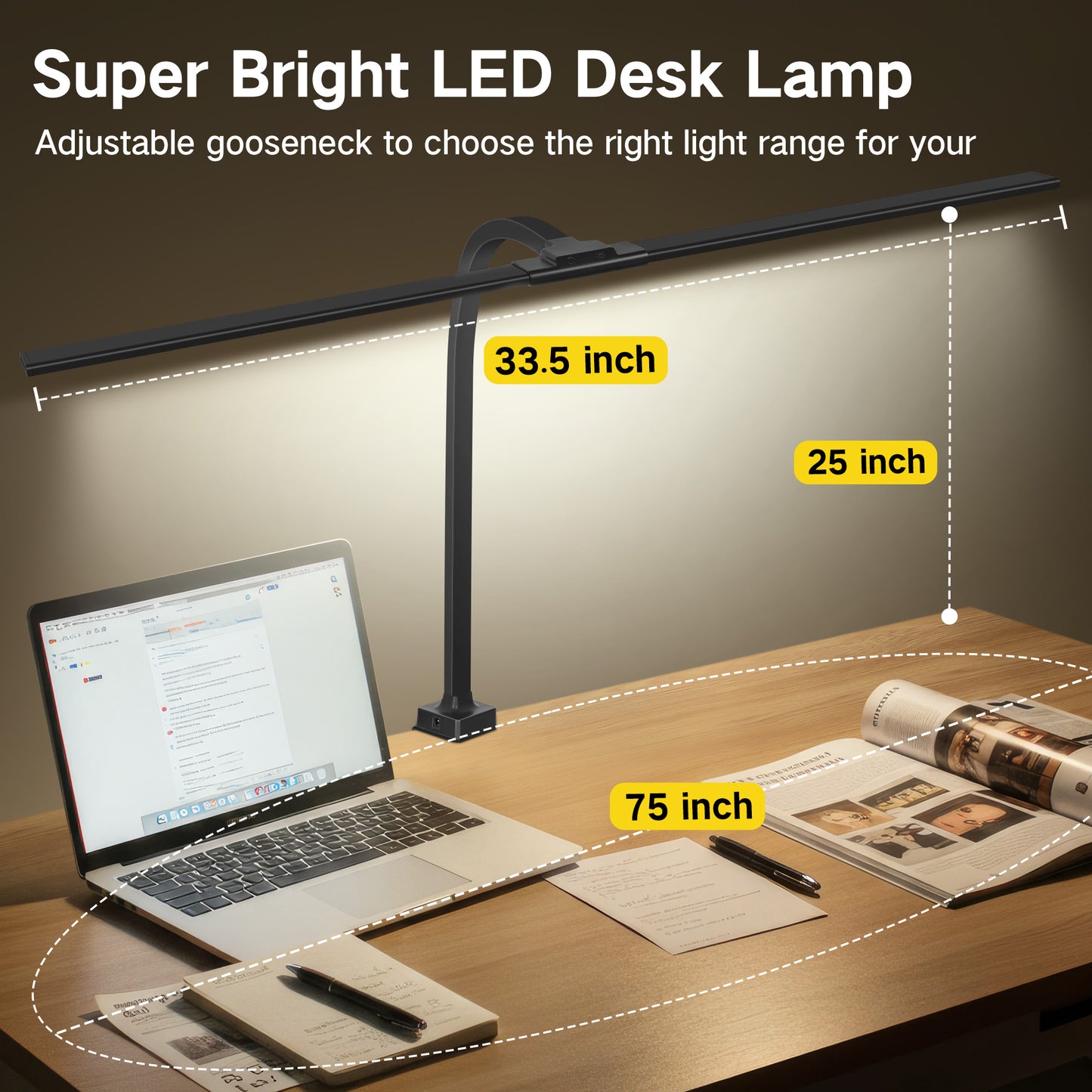 OUTON Led Desk Lamps for Office with Clamp, 360 Adjustable Eye Office Desk Lamps, Dimming Adjustable Double Head Desk Lamp for Working Reading Study , Black