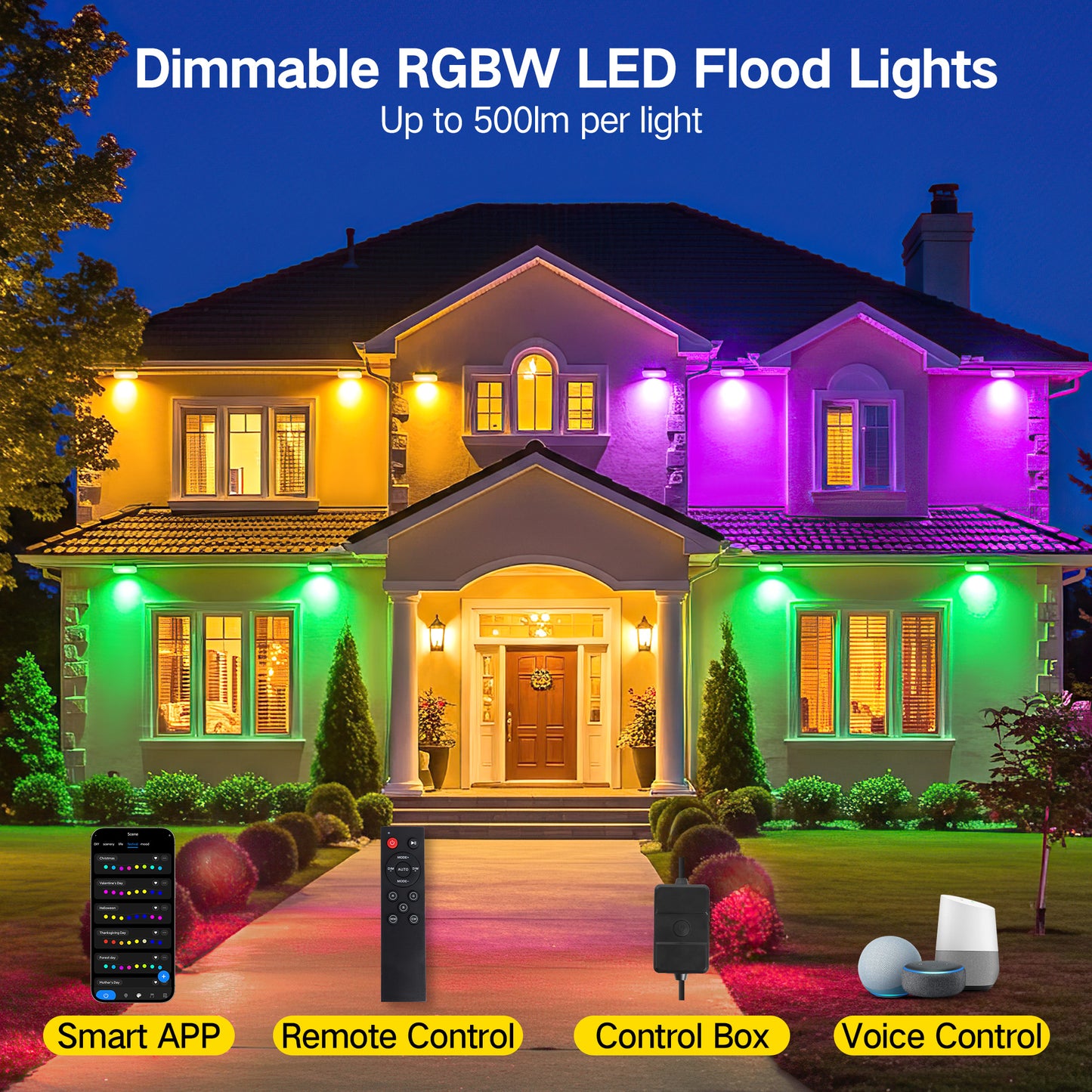 OUTON Outdoor Lights, Flood Lights Uplight 2 in 1, 24W LED Low Voltage Landscape Lighting with App Control, Wired 4 Pack