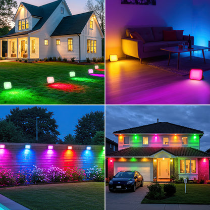 OUTON Outdoor Lights, Flood Lights Uplight 2 in 1, 24W LED Low Voltage Landscape Lighting with App Control, Wired 4 Pack
